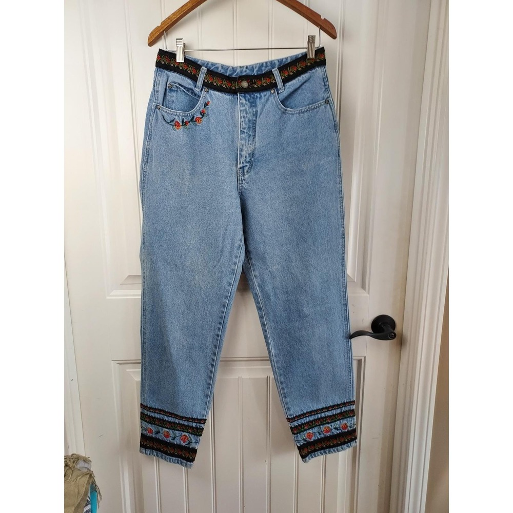 Bill Blass Jeans Women's Vintage Embroidered Rose Accent Straight Leg Size 12